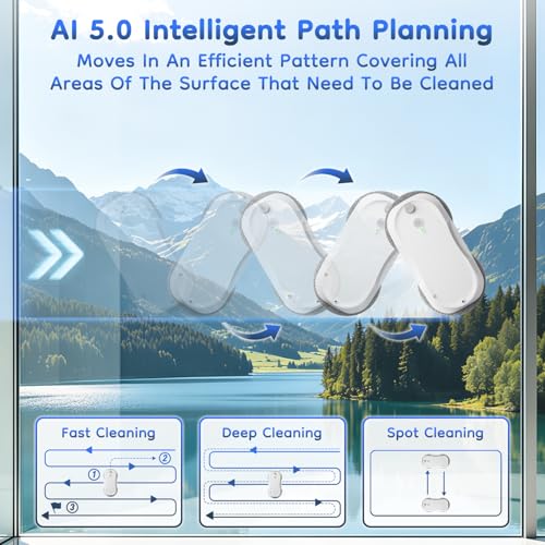 Image of 2026 Updated Window Cleaning Robot - Enhanced Battery, Max 6400Pa, Path Planning, Anti-Slipping, Edge Detection, Window Cleaner Robot for High-Rise Windows (2 pairs of nozzles, 10 cloths) (White)