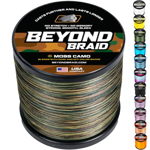 Image of Beyond Braid Braided Fishing Line -Super Strong - Abrasion Resistant - No Stretch -Blue Camo, Moss Camo, White, Green, Pink, Blue, 4 Strand 8 Strand