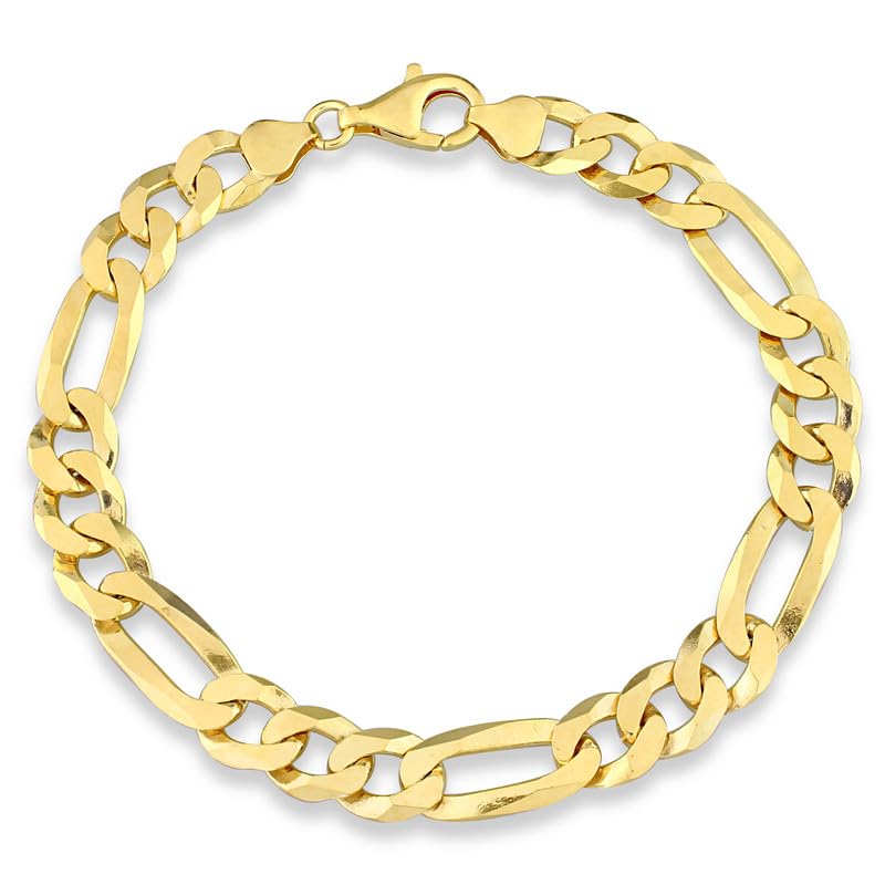Italian 925 Sterling Silver Figaro Link Chain Bracelet - for Men & Women - 2.2mm, 3.8mm, 5.5mm, 8.9mm, 14.5mm - Available in Sterling Silver or Yellow Gold Plated Sterling Silver - 9 inch or 7.5 inch Lengths