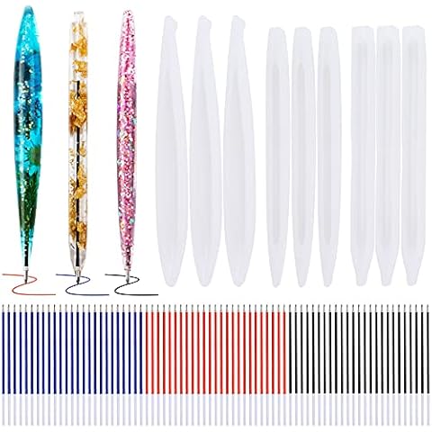 JANYUN 9 Pieces Pen Resin Mold, Epoxy Resin Molds with 75 Pieces Ink Pen Refills,Ballpoint Pen Silicone Molds Resin Casting Molds for DIY Resin Crafts Making Cover