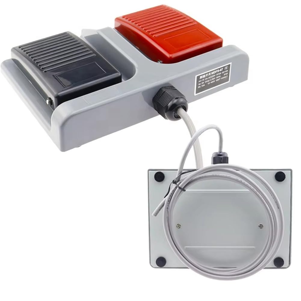 Littimoon Upgrade Foot Switch MDFS-67 Dual Foot Switch, with 10A/220V AC Wire Self Resetting Forging and Textile