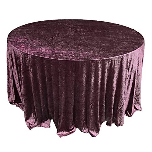 Decor Essentials Crushed Velvet Tablecloths 132" Round Wedding Event Table Decor Fabric Linen (Plum)