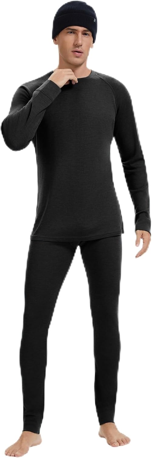 Men's 100% Merino Wool Base Layer Sets - Light and Midweight Thermal Underwear Gifts Pack with Wool Beanie