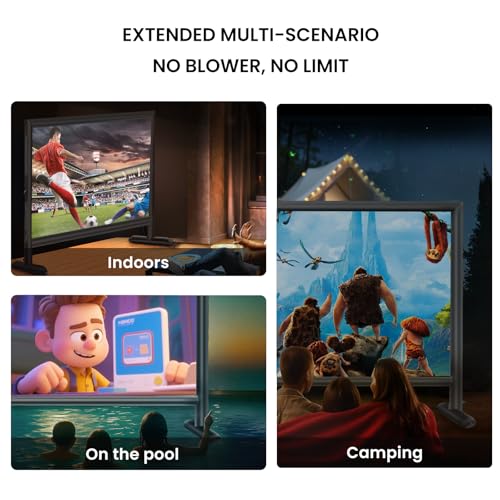 Image of Silent Inflatable Projector Screen I Air-Tight No-Blower Design, Black Backing, 180 inch (Equivalent to 20ft) for Indoor & Outdoor Use Backyard, Pool, Camping, Office, Church by Silvermagic