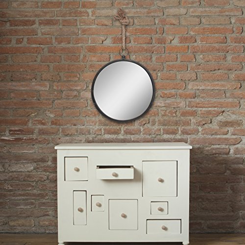 Stonebriar Round Metal Mirror For Wall With Nautical Rope Hanging Loop, 13", Charcoal #TOP5
