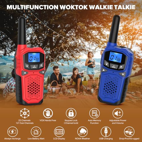 Walkie-Talkies-for-Adults-WokTok-Long-Range-2-Way-Radio-for-Camping-Hiking-Hand-Held-Hiking-Accessories-Camping-Gear-Xmas-Birthday-Gift-for-KidsSOS-SirenNOAA-Weather-Alert4-Radios
