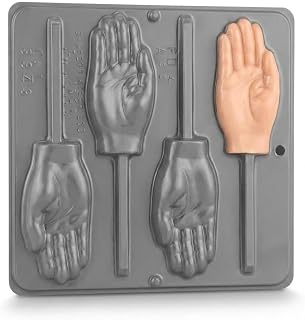 Hand Lollipop Chocolate Candy Mold 3343, 4 Cavities, Each Piece Approximately 2.3" x 4", Suitable for Chocolate, Soap Making, Butter Molding, and Ice Cubes