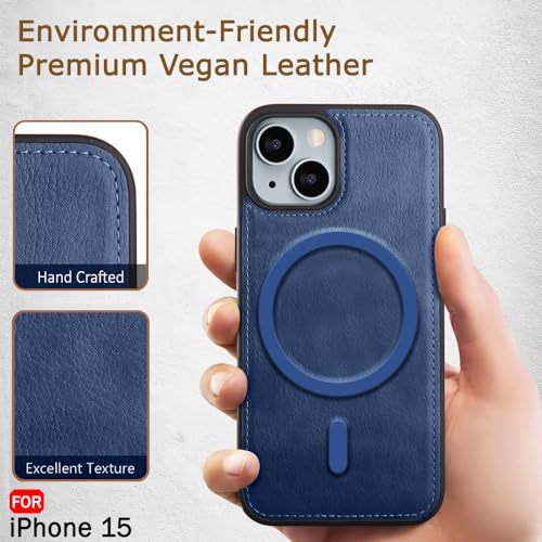 Image of TheGiftKart Genuine Leather Finish Back Cover Case for iPhone 15 | Shockproof Design | Raised Edges for Camera & Screen Protection | Stunning Minimalist Design Case Cover (MagSafe Compatible, Blue)