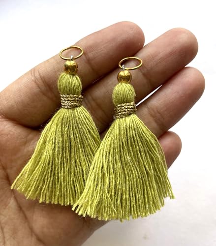 Image of Zippy Flora 1.5 Inch Cotton Handmade Tassels | Decorative Saree Blouse Dupatta DIY Craft & Home Decor Accessories (Pack of 12, Elegant Olive Green)