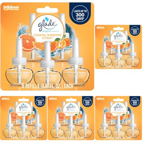 Image of Glade PlugIns Air Freshener Refills, Coastal Sunshine Citrus, 3.35 Fl Oz (5 Count) (Pack of 5)