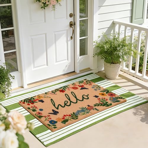 TIKIRUGI Front Door Mat Set, 2-Piece Spring Floral Hello Welcome Doormat