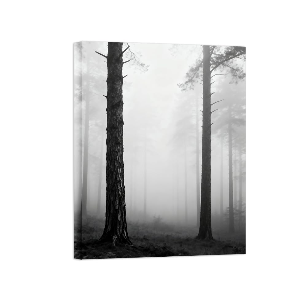 OZPWBVY Black and White Landscape Print Painting-Forest Tree-Minimalist Canvas Wall Art Picture for Home Ready to Hang 24x31in 60x80cm Wrapped Canvas