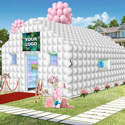 WUHUWOO Inflatable Nightclub 20x16.8x12 Ft, Large White Inflatable Party Club Tent for Adults Birthday Backyard Wedding Rental, 2 Doors and Logo Area