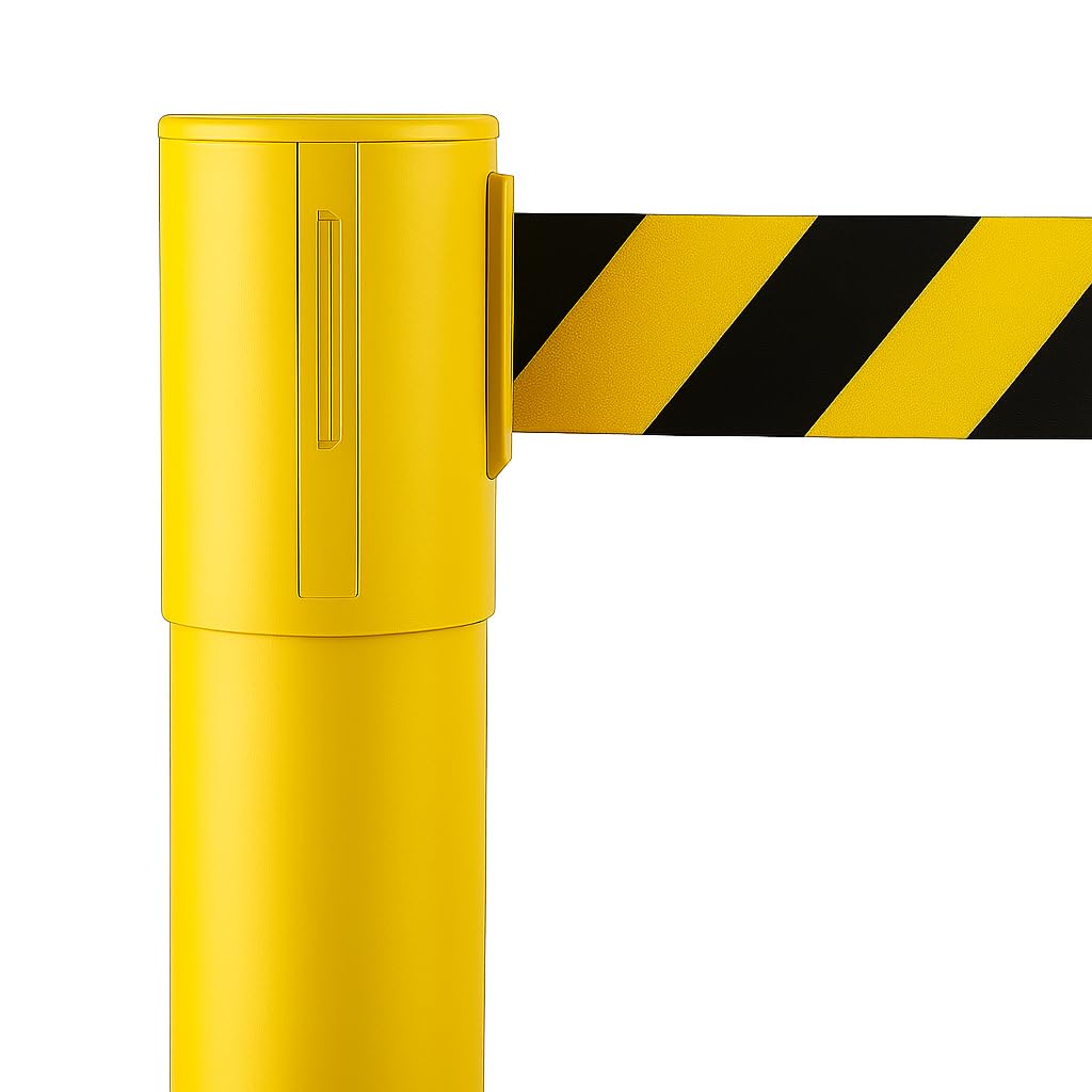 Lot de 2 barrières de ceinture rétractables de 3 m – Poteau en acier robuste pour le contrôle des files d'attente et de la foule – Barrière de sécurité rétractable autoportante durable (poteau jaune