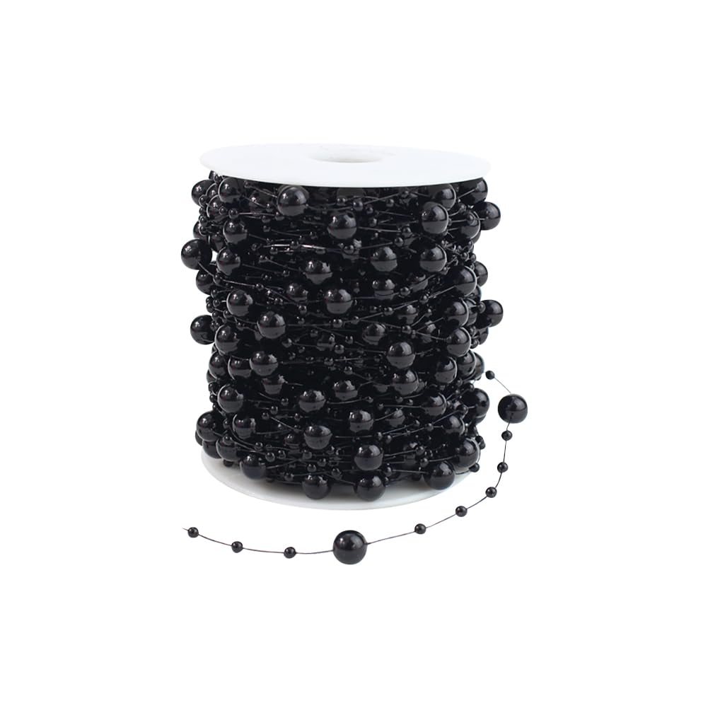 Hugede Black 30M Christmas Beads Garland Faux Pearl Strands Artificial Pearl Beads String Plastic Bead Chains Beaded Rolls For Xmas Tree Decorations
