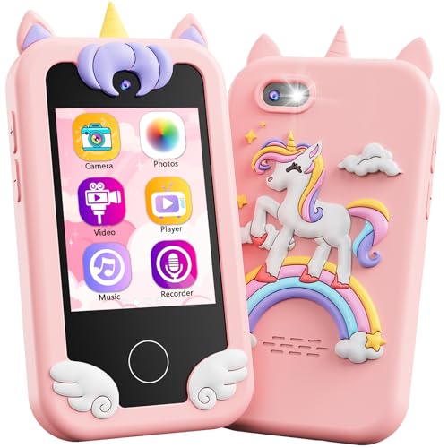 Image of KOKODI Kids Smart Phone Toys, Birthday Gifts Unicorn Toddler Play Phone for Girls 3-10, Touchscreen HD Dual Camera Cell Phones for Kids, Travel Toys Preschool Learning Toy for Kid with 8GB SD Card