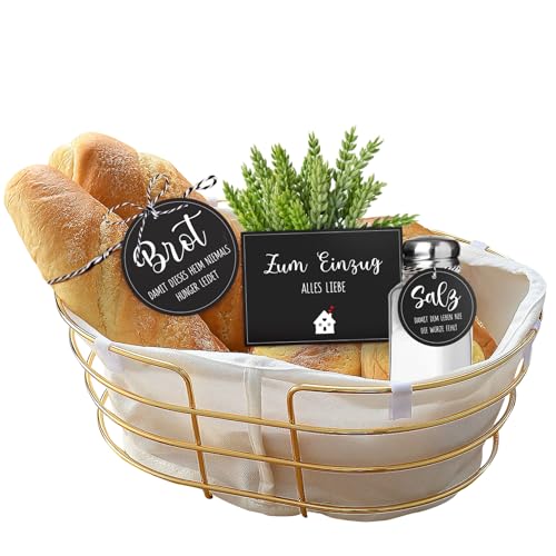 MEJOSER Brot und Salz Geschenk zum Einzug, 2 Anhänger + 1 A6 Karte (kein Korb) zum Einzug, Einzugsgeschenke Wohnung, Einweihungsgeschenk Haus, Geschenk zum Einzug Umzug Richtfest
