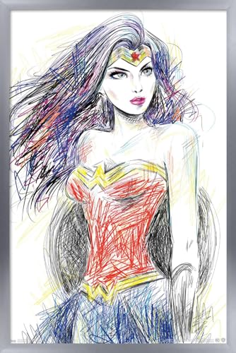 Trends International DC Comics - Wonder Woman - Sketch Wall Poster, 22.375" x 34", Silver Framed Version
