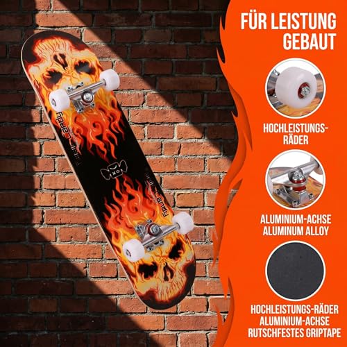 Skateboard 81 cm double kick avec roulements ABEC-7 et roues 95A