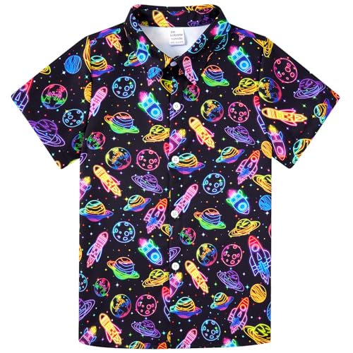 Boys Cartoon Button Down Shirts Cool Short Sleeve Casual Shirt Kids Gift Clothes (5-10T)