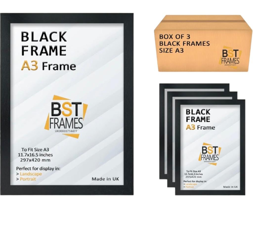 Pack Of 3 Modern Picture Photo Poster Frames (Black, A3 (420 x 297mm)