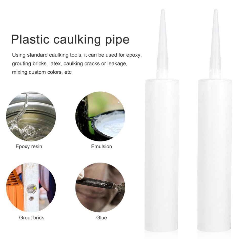 Image of DOITOOL 5 Pack Empty Caulk Tubes 13Oz Refillable Sealant Cartridges with Plunger Caps for Home Improvement Tile Grout Crack Filling and Sealing