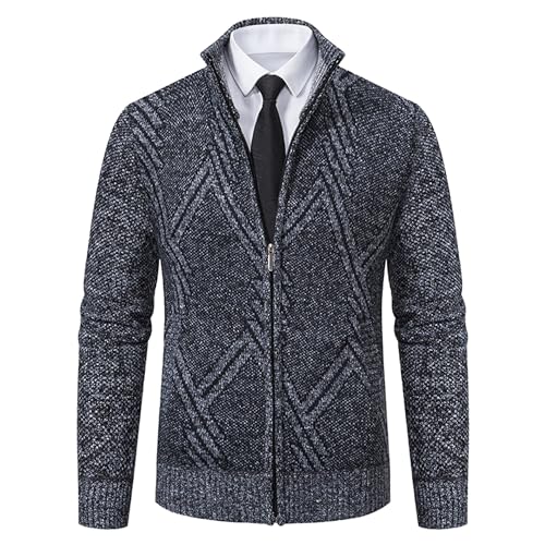 Cardigan Sweaters for Men Full Zip Fleece Lined Slim Fit Outwear Stand Collar Casual Knitted Sweater with Pockets