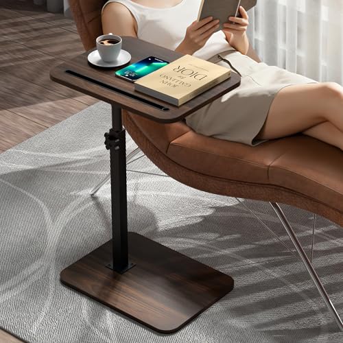 Image of 360 Swivel Sofa Side Table for Couch - Set of 2 - Adjustable Height Laptop Table for Work, TV Trays Table for Snacks Reading fits Bed Chair with Phone & Tablet Slot