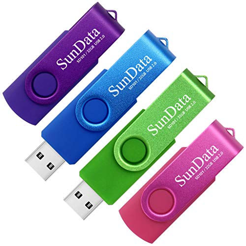 SunData 4 Stück 32GB USB-Sticks USB 2.0 Speicherstick Thumb Drives Memory Sticks Rotate Metall (4 Mischfarben: Blau…