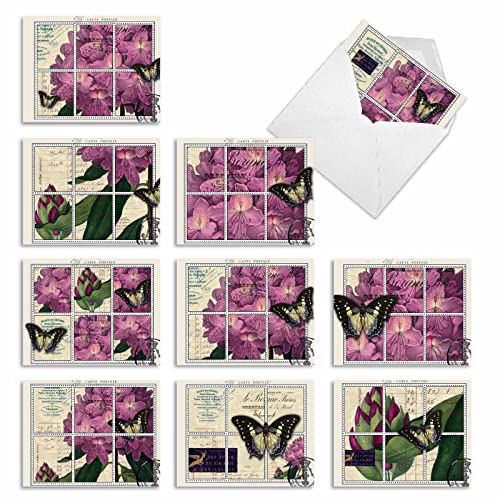 10 ‘Papillon Post’ Thank You Cards with Envelopes 4 x 5.12 inch, Assorted French Butterfly Greeting Cards, All Occasion Stationery Set for Weddings, Baby Showers, Mother’s Day, and More M2981