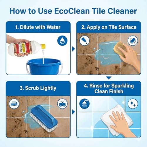 Image of Ecoclean Tiles Cleaning Liquid Strong 500ML for Home and Bathroom | Wall Tiles Cleaning Solution, Hard Water Stain Remover, Citrus Smell, Grout Cleaner, Ceramic & Vitrified Tiles
