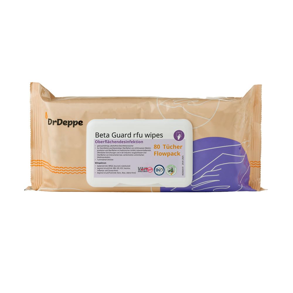 12 Stück Dr Deppe Dr Deppe BetaGuard rfu wipes, Flächendesinfektionstücher, 80 Stück, Standard, weiß, L: 20 cm, B: 20 cm, Wischdesinfektionstücher, Desinfektionstücher, Schnelldesinfektion