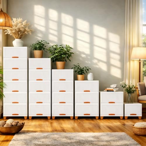 Image of URBAN LUXY Foldable Plastic Rack for Storage /Kitchen Cupboard /Sturdy Wardrobe for Clothes /Multipurpose Storage Organizer /Closet for Bedroom /Living Room /Laundry (Big Cupboard Rack -White, 6PCS)