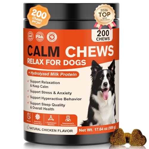 Calming Chews for Dogs-Dog Calming Chews Anxiety Relief Bites with Melatonin HMP for Dog Relaxing Aid-Car Anxiety Fireworks and Thunder Stress Relief Treats Supplements for Puppies Small All Dogs
