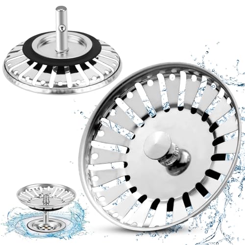 Tappo universale per lavello, tappo a scomparsa con 2 guarnizioni per