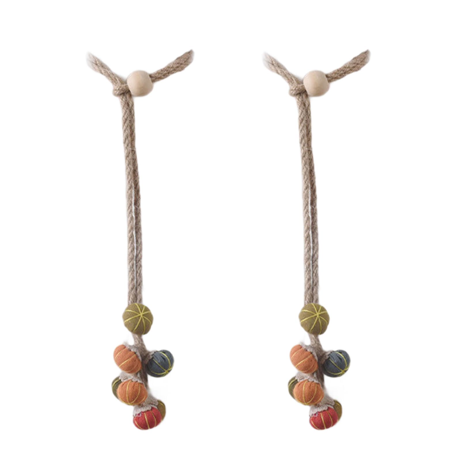 2Pieces Curtain Tiebacks Wood Bead Window Drapery Holdbacks Tie with Fabric Pumpkin for Living Room Bedroom Decors Fabric Window Drapery Holdbacks