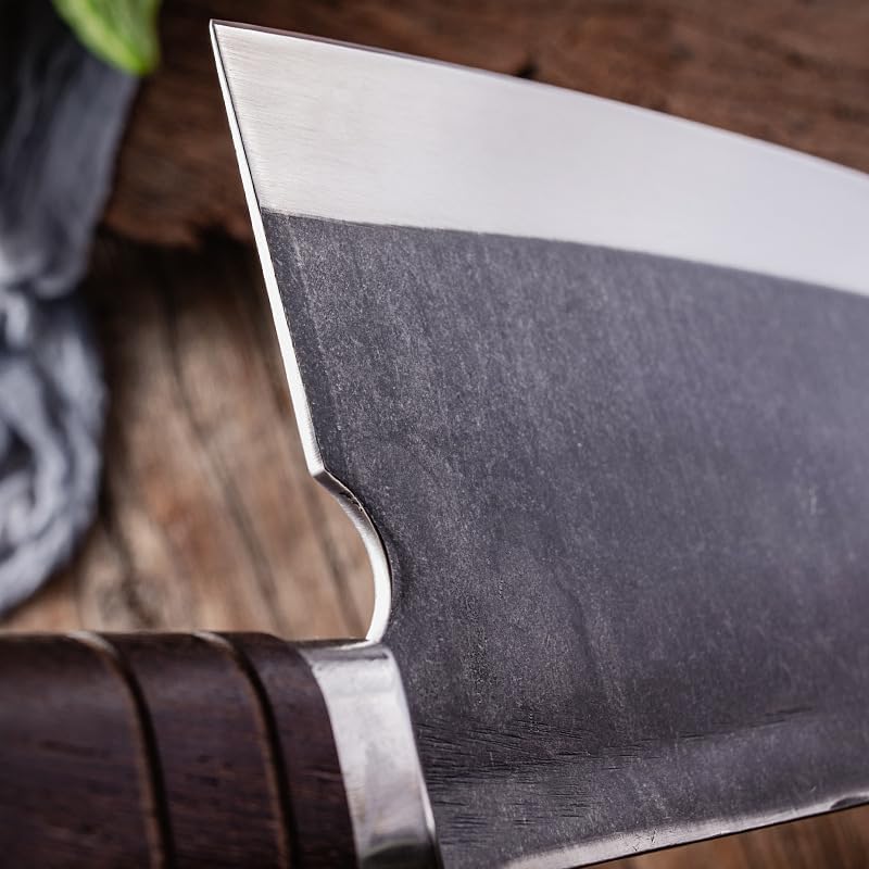 MAYIT Meat Cleaver Knife, 8 Inch Handmade Forged Knife Sharp Chopper Machete Chef Cleaver Longquan Kitchen Knife Bone Meat And Poultry Tools Wenge Handle, MAYiT5475
