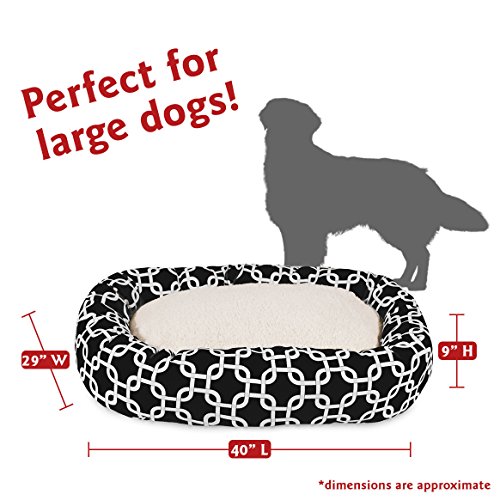 Image of Majestic Pet 40 Inch Links Sherpa Calming Dog Bed Washable - Cozy Soft Round Dog Bed with Spine for Head Support - Fluffy Donut Dog Bed 40x29x9 (inch) - Round Pet Bed Large - BLACK