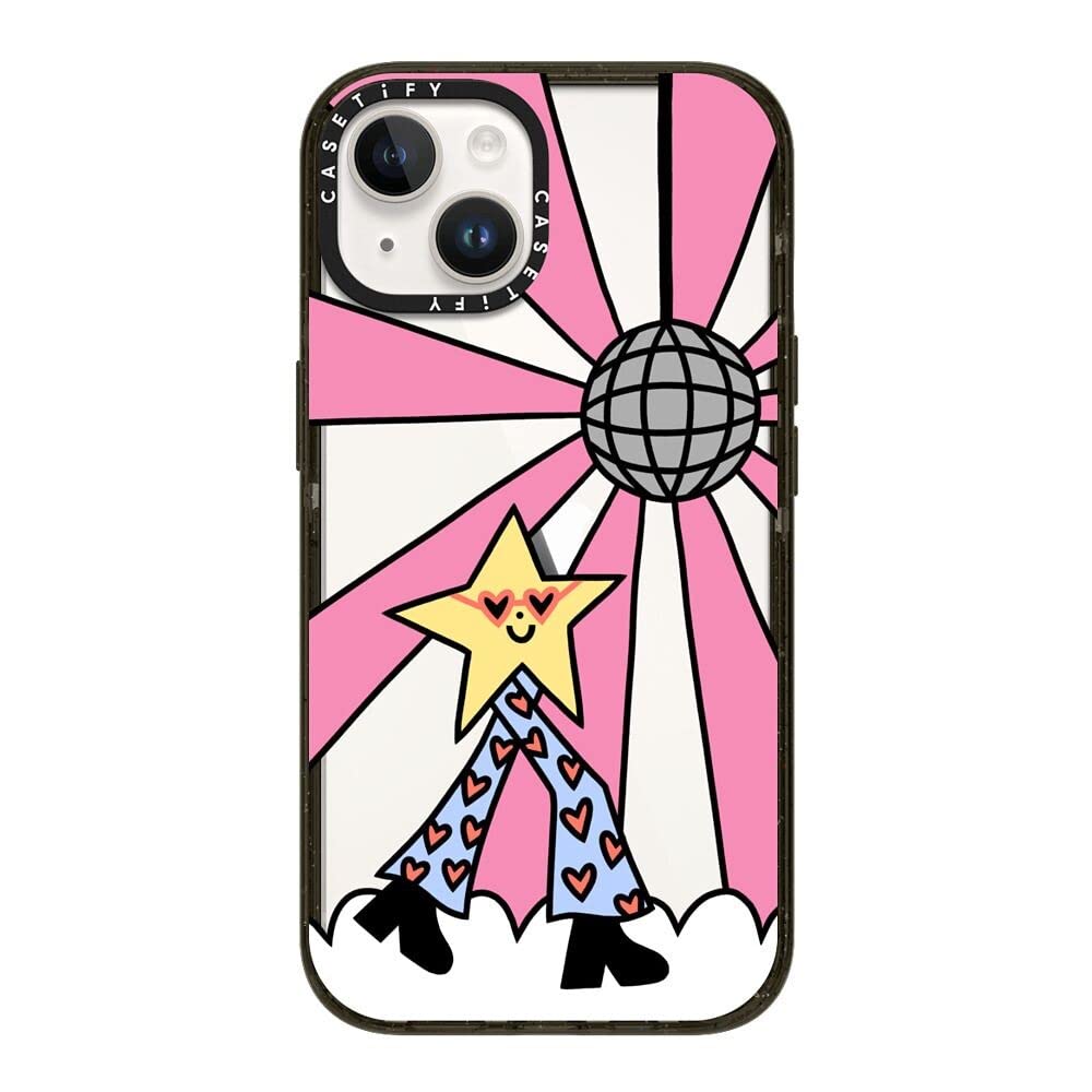 CASETiFY Impact iPhone 14 Case [4X Military Grade Drop Tested / 8.2ft Drop Protection] - Disco Star Girl - Clear Black