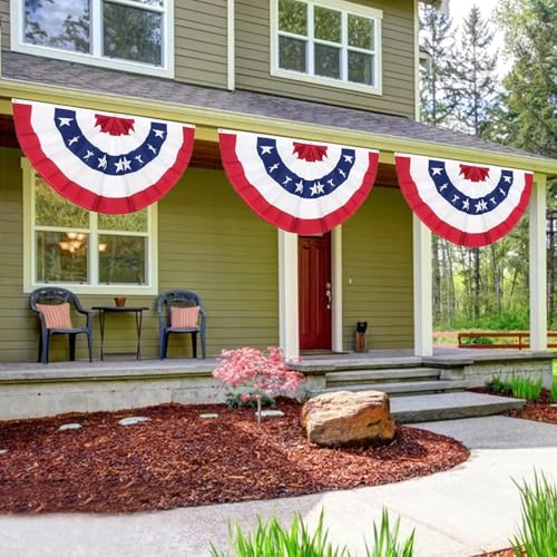 Image of 1 Pack 3x6 Feet 250th Anniversary Large American Flags Patriotic Bunting Stars Stripes 4th of July Pleated Fan USA Flag Banners Red White Blue Decorations for Outdoor Porch,Memorial Day,Independence Day Decorations