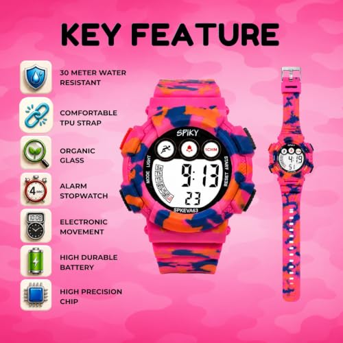 Image of SPIKY Round Digital Sports Watch for Kids | Military, Camouflage Design | Multifunctional & Luminous Display | 30M Water Resistant | Best Birthday Gift Wrist Watches for Boys & Girls | Age 2-12 Years