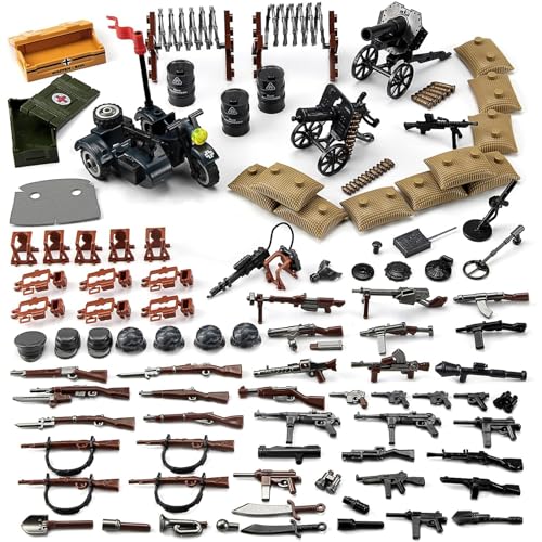 Feleph Juego de Armas Militares Paquete de Juguetes para Militares WW2 Figuras de Bloques de construcción Paquete de Accesorios Compatible con Grandes Marcas