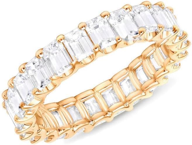 ENDLESSNESS & ETERNITY 14K White Gold Plated Large Square CZ Cubic Zirconia Full Eternity Band Ring Statement Stackable Wedding Band for Women - Image 8