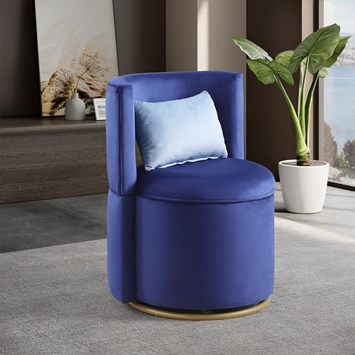 Tassullo Vantiy Chair with Storage, Round Velvet Chair with Tufted Button and Hollowed Back, Back Cushion Included (Blue)