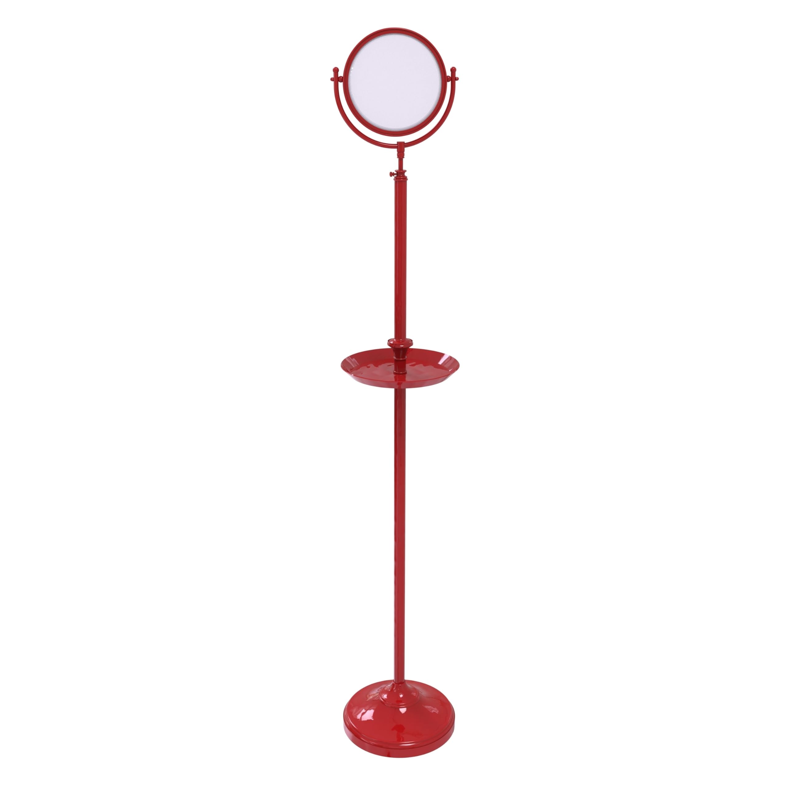 Allied Brass DMF-3/2X-FER Floor Standing Make-Up Mirror 8 Inch Diameter with 2X Magnification and Shaving Tray, Fire Engine Red