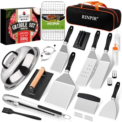 Comparison: Best Griddle Accessory Kit 10 RINPIR 33PCS Griddle Accessories Kit for Blackstone, Flat Top Grill Accessories Tools with Cooling Rack, Melting Dome and Burger Press, Professional Hibachi Spatula Gift Set for Outdoor Teppanyaki BBQ