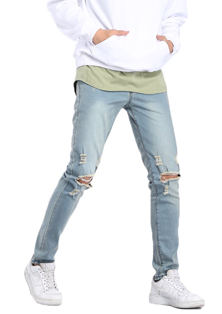 CentrawinMen's Ripped Skinny Stretch Distressed Destroyed Slim Jeans Denim Pants