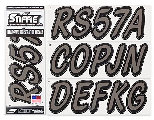 Image of Whipline Solid Charcoal /Black 3 inch Alpha-Numeric Registration Identification Numbers Stickers Decals for Boats & Personal Watercraft