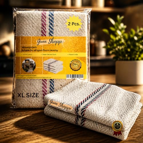 Image of Large Cotton Floor Cleaning Cloth 28x28 Inch Pack of 2 | Super Absorbent Reusable Pocha for Wet & Dry Mopping | Heavy Duty Big Size Mop Cloth for Home, Office & Showroom (28 x 28-2PC)