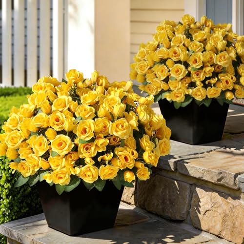 Juxdp 8 Bundles 17 Artificial Roses Realistic Silk Bouquet Flower(Yellow)